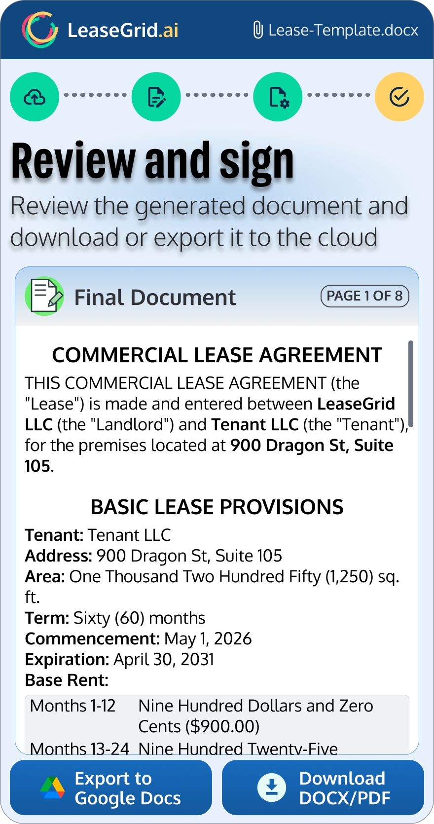 Review and download or export — step 4